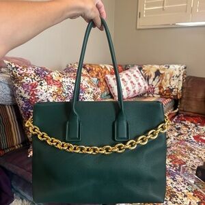 Bottega Veneta Green Gold Tote Bag with Chain Detail